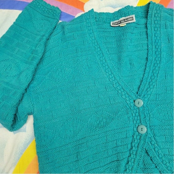 Vintage 90s Teal Cardigan // Teal Cropped Sweater… - image 3