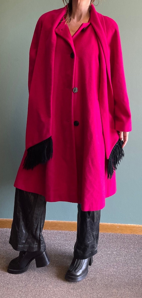 vintage ꕤ ꕤ 80s NEON pink WOOL COAT ꕤ ꕤ matching Sca… Gem