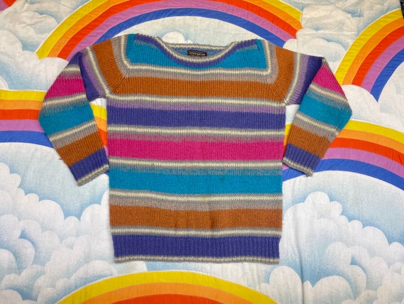 Vintage 1980s Striped Fuzzy Sweater // 80s Rainbo… - image 2