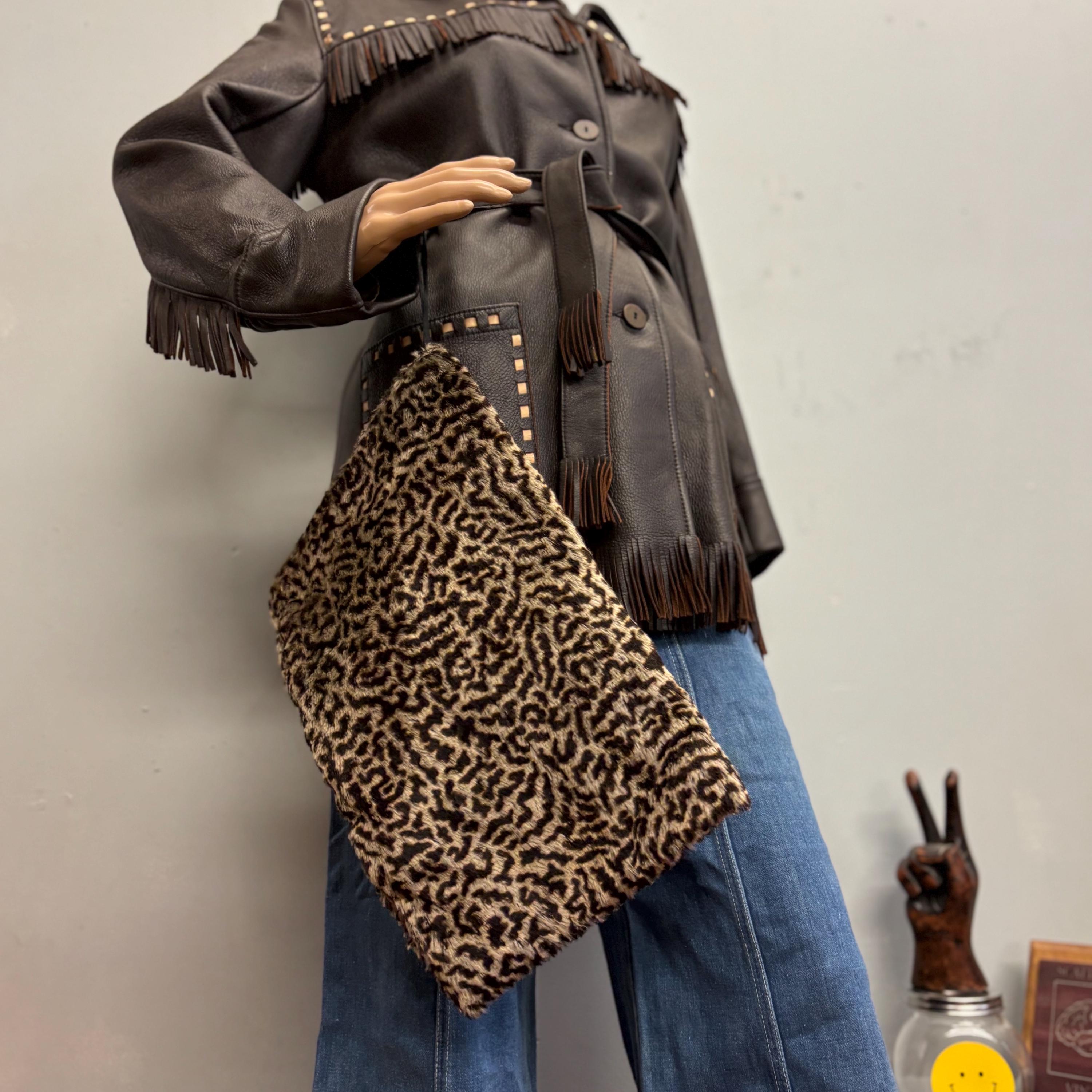 Vtg 1940s Animal Print FUR MUFF Hand Warmer : Vintage Leopard