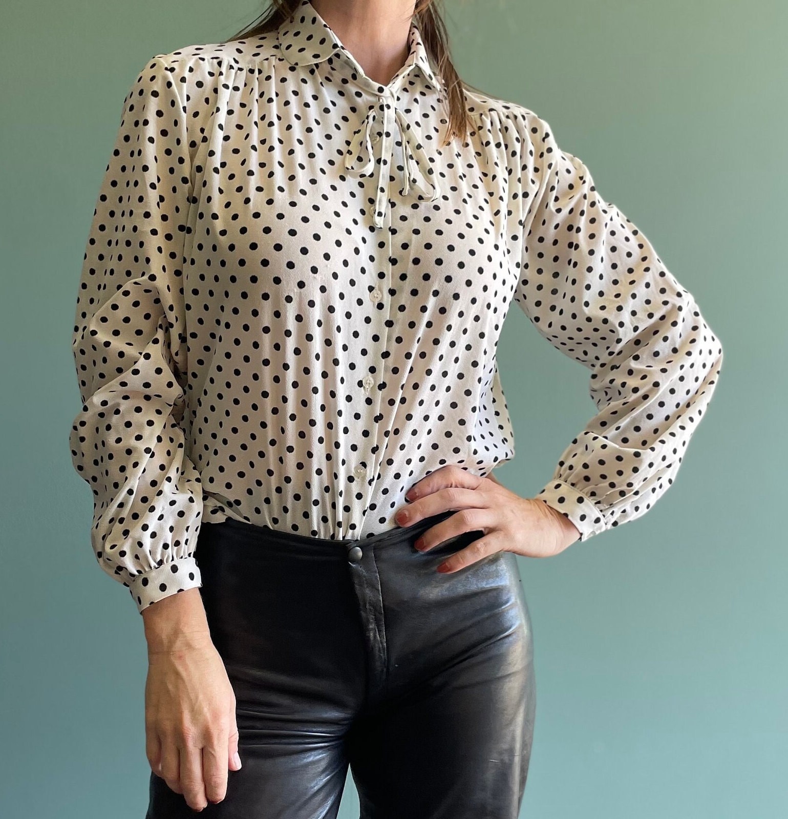 sheer polka dot long sleeve top