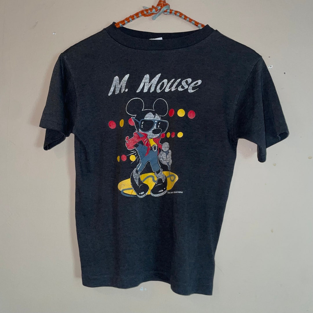 Vtg 1980s PAPER THIN MICKEY Mouse // Vintage Soft Faded Black Crop