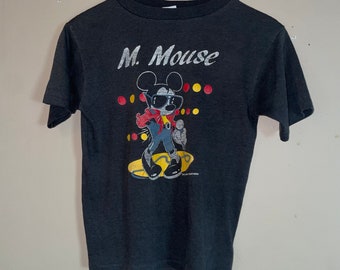 Vtg 1980s PAPER THIN MICKEY Mouse // Vintage Soft Faded Black Crop