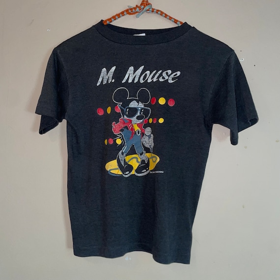 Vtg 1980s PAPER THIN MICKEY Mouse // Vintage Soft Faded Black Crop