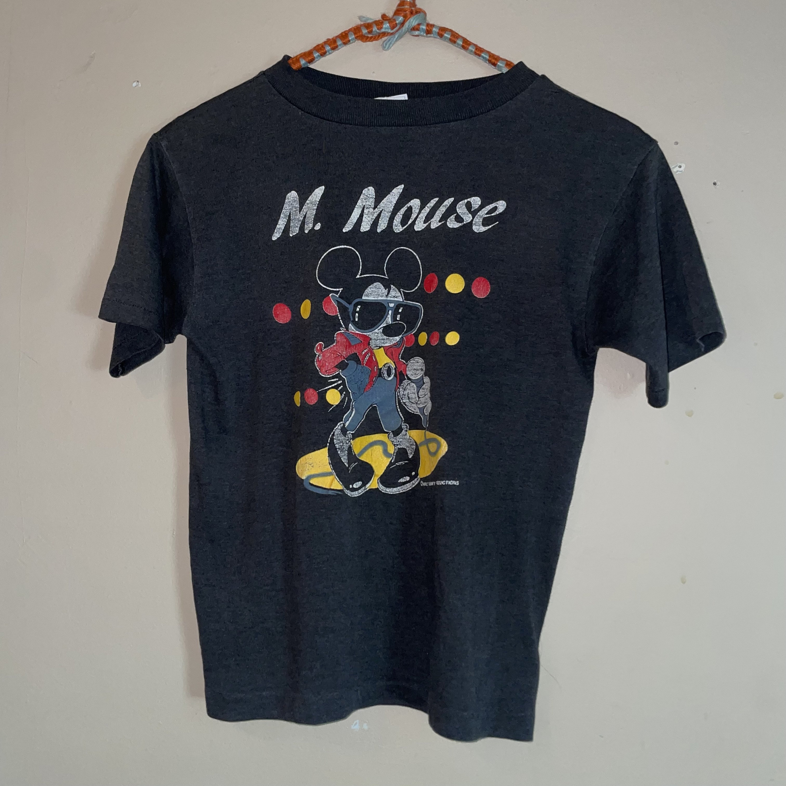 Vtg 1980s PAPER THIN MICKEY Mouse // Vintage Soft Faded Black Crop