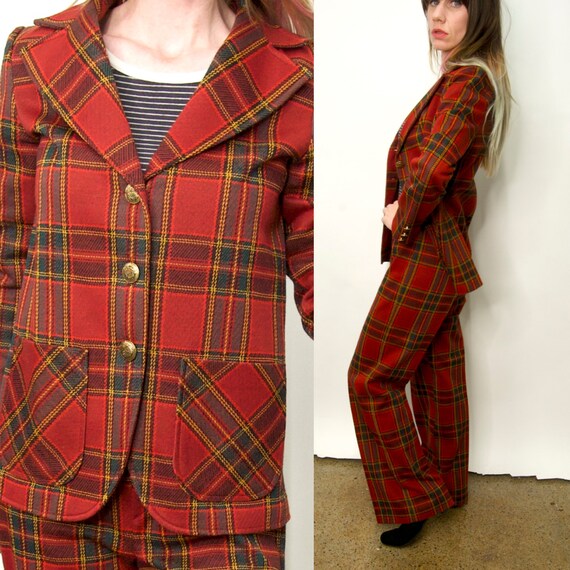 Vintage 1970's Jack WINTER Red PLAID 2 PIECE Pants