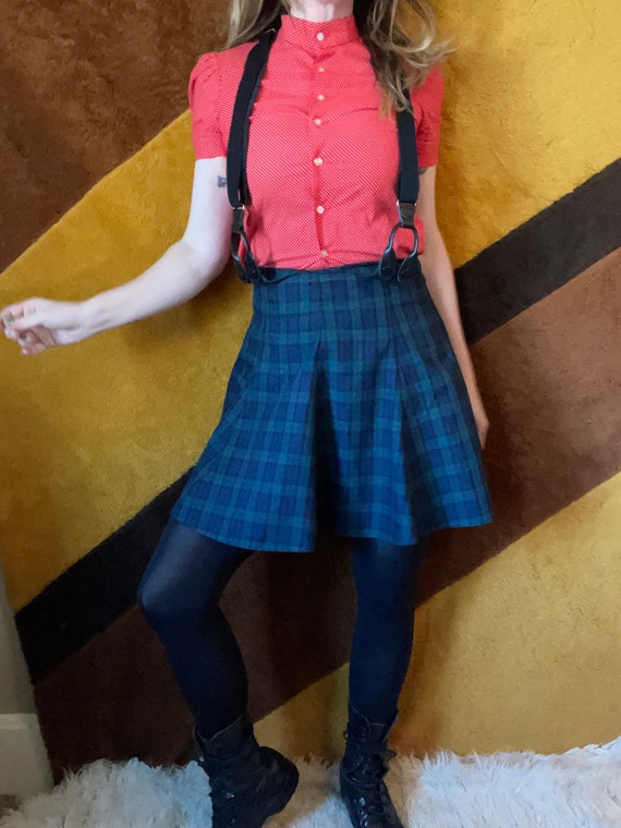 Blue plaid skirt 90s style sales