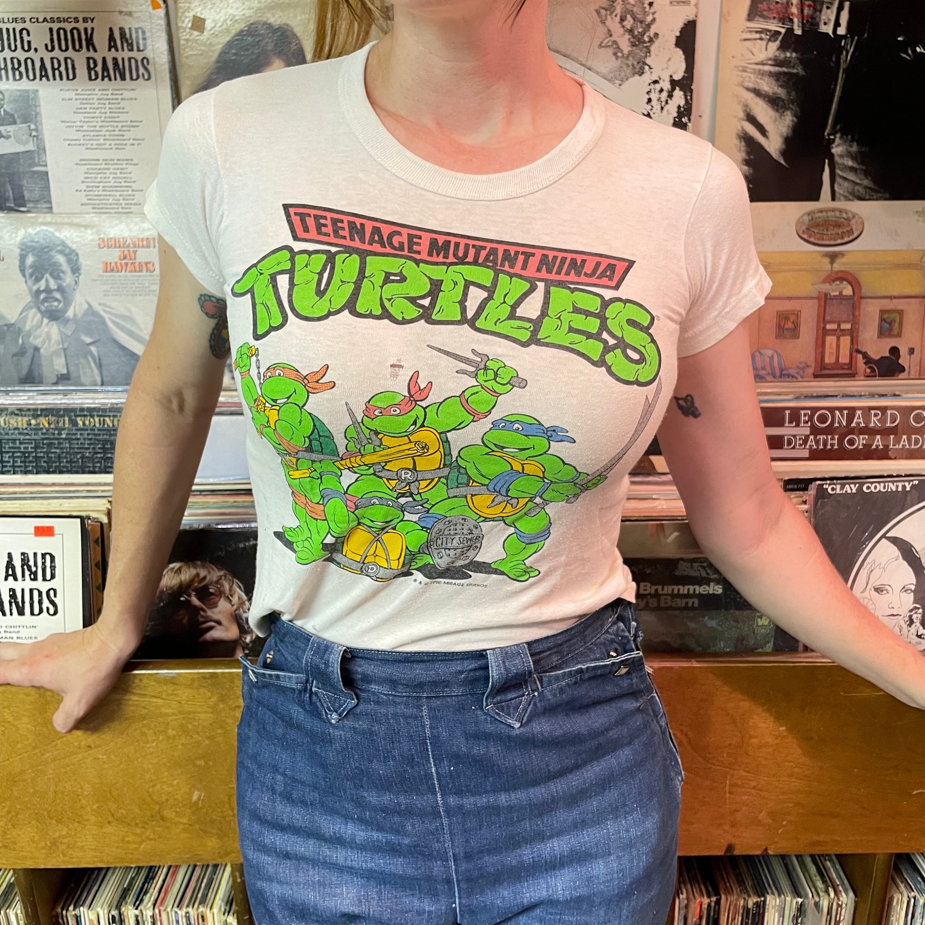 Teenage Mutant Ninja Turtles TMNT Holiday From Our Sewer to Yours Women's  Green Heather Crew Neck Short Sleeve Tee-Small