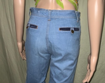 Vtg 1970s JCPenney Bell Bottoms Jeans, High Rise Light Wash Flare Legs 30/32