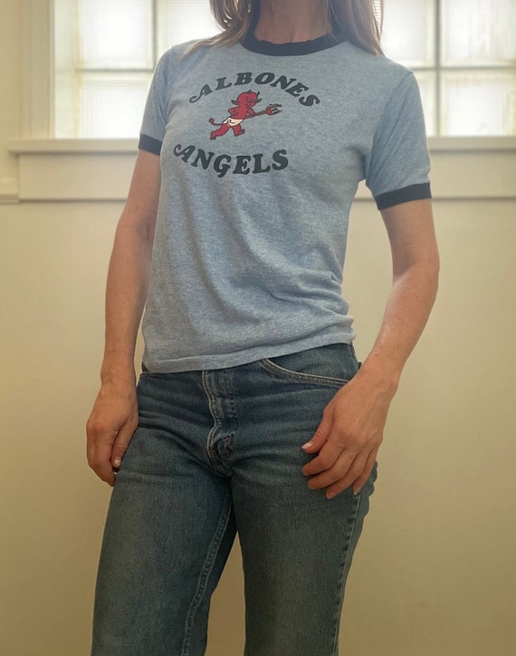 Vintage 70s Devil Pitchfork Ringer T Shirt // Alb… - image 2