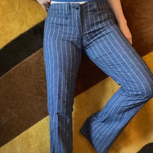 vtg 70s PIN STRIPED PANTS // vintage womens 32 waist low rise trousers flare leg hippie retro wide leg boot cut y2k mid rise long hem pants