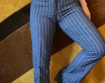 vtg 70s Pinstripe Flare Pants: Vintage Low Rise Wide Leg Trousers