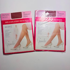 2 Pairs! 1950s/60s Seamless SHEER CINNAMON Nylon STOCKINGS Twin Thread Micro Film Tinted Thigh High Pantyhose Penney&#39;s Gaymode Sealed Nylons