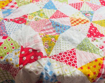 vtg 60s patchwork lakens, zachte bloemenkransstof