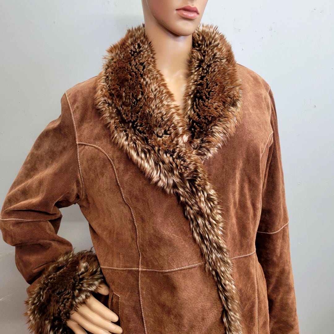 Vtg 90s Faux Fur Trim Suede Coat: Wilson's Leather XL Winter