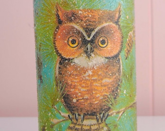 vtg Owl Candle Holder, Textured Plastic Lantern Decor