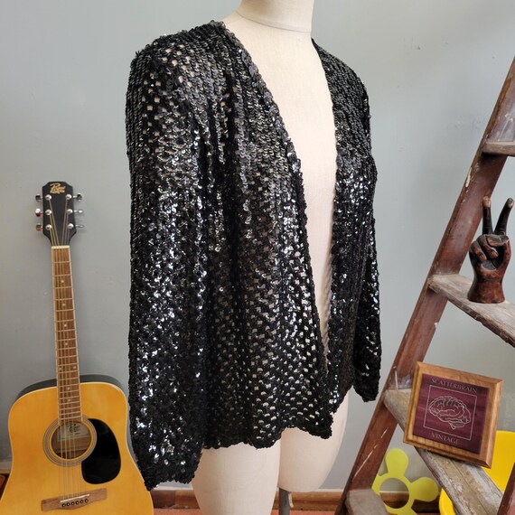 vtg 80s MESH SEQUIN JACKET / vintage three flaggs… - image 5