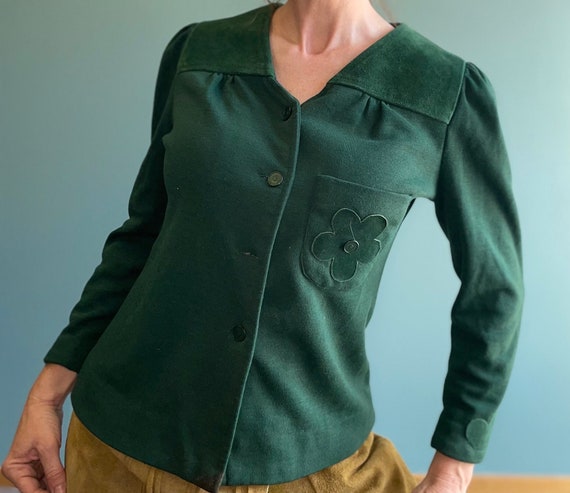 Vintage 70s Suede Patchwork Blazer: Green Flower … - image 8