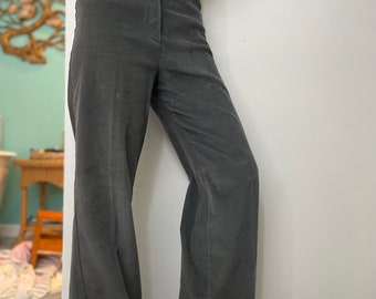 vtg 70s CORDUROY BELLBOTTOMS high waisted flare leg pants ribbed trousers bare back gray pants