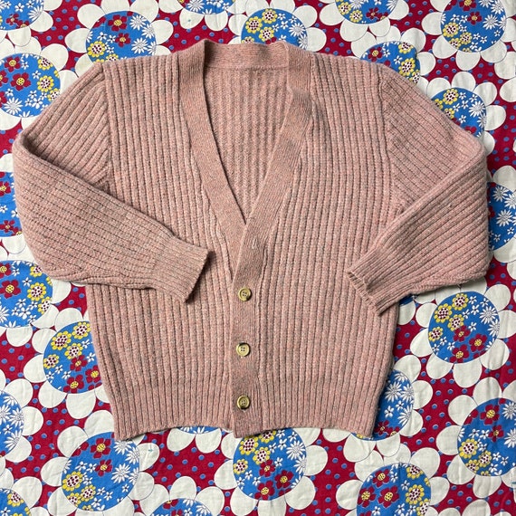 Vintage 80s Pastel Mauve Ribbed Cardigan // Slouc… - image 1