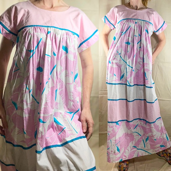 SALE! Vintage 70s pink & blue beach dress / Hilda… - image 1