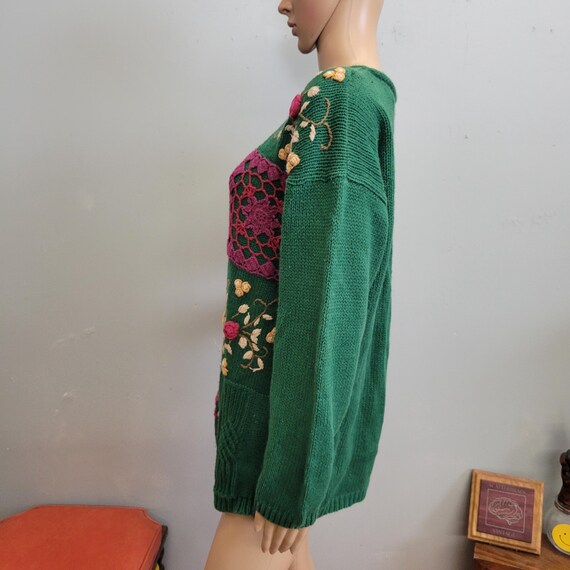 Vtg 80s EMBROIDERED PATCHWORK SWEATER // vintage … - image 6