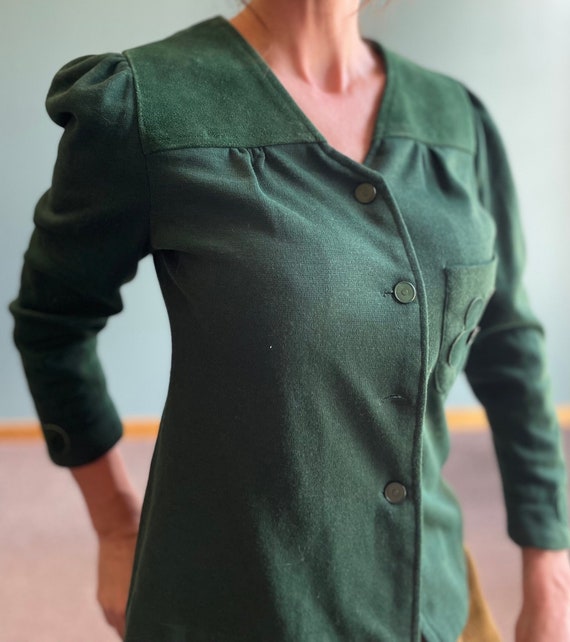 Vintage 70s Suede Patchwork Blazer: Green Flower … - image 6