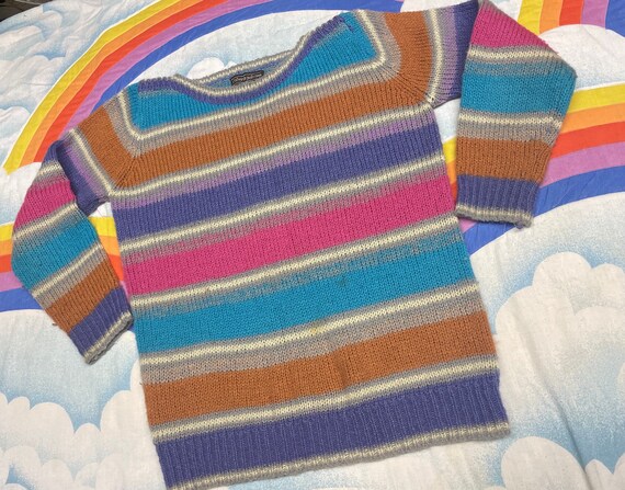 Vintage 1980s Striped Fuzzy Sweater // 80s Rainbo… - image 3