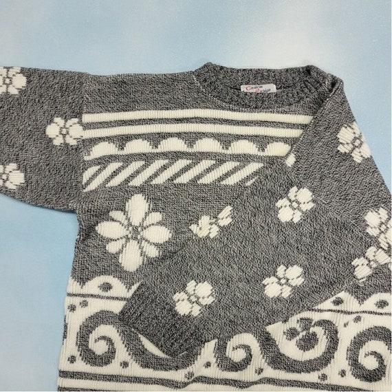 Vintage 80s Silver  Flower Power Sweater // 80s M… - image 3