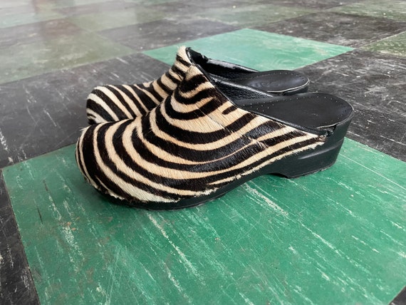 Vintage 90s Zebra Clogs Animal Print Platform Shoes Sanitas