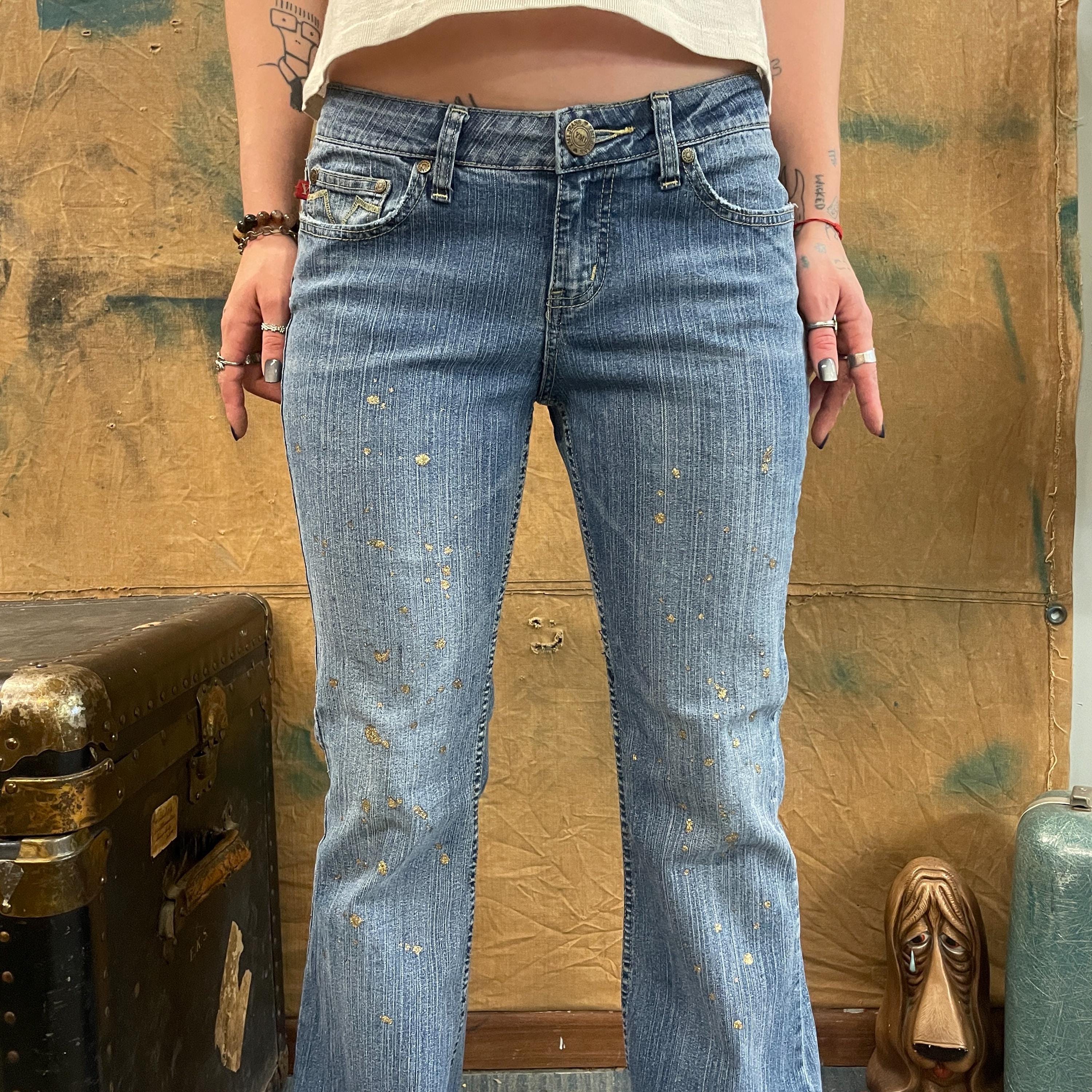 Vtg Y2K GOLD GLITTER JEANS // Vintage Ymi Flare Leg Ultra Vtg Y2K GOLD GLITTER JEANS // Vintage Ymi Flare Leg Ultra