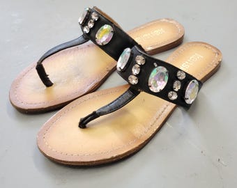 vtg 2000s Bejewled Sandals, Kensie size 8.5 Thong Flats