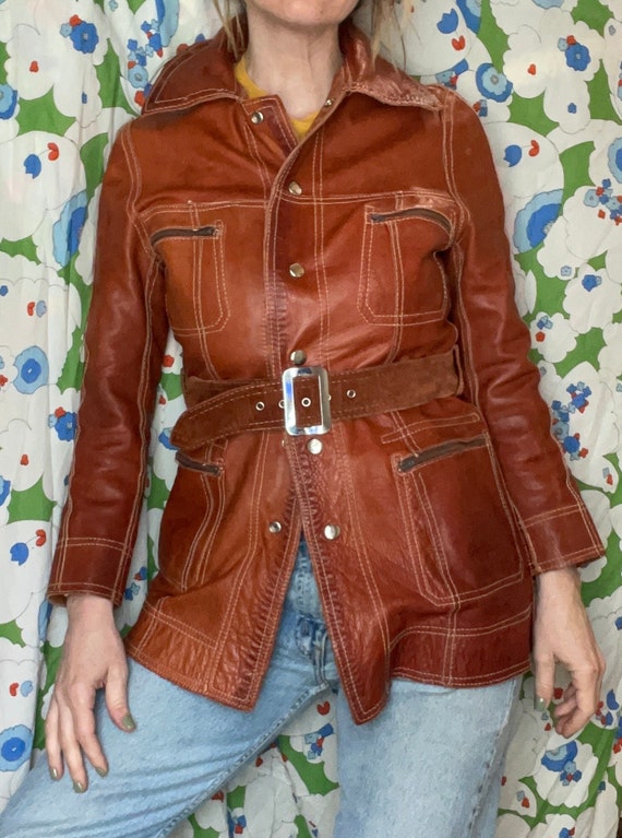 vtg 60s reversible rust orange suede leather jacke
