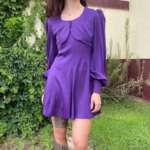 70s Purple Mini Dress Set: Vintage Arpeja Two-Piece Party Outfit
