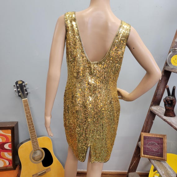 gold sequin dress knee length Vintage 80s Dress: Sparkly Retro Cocktail Party New Years Dance Red Lotus Summer
