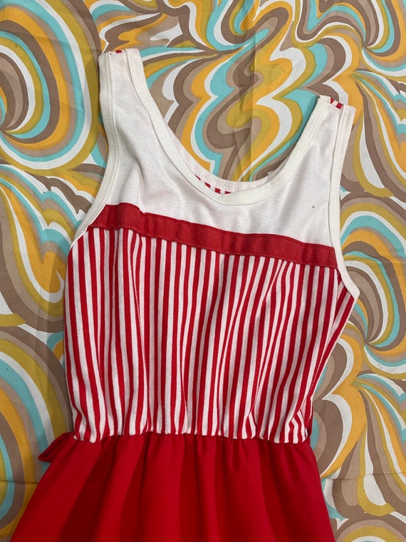 vtg 70s red striped dress spring summer tank dres… - image 4