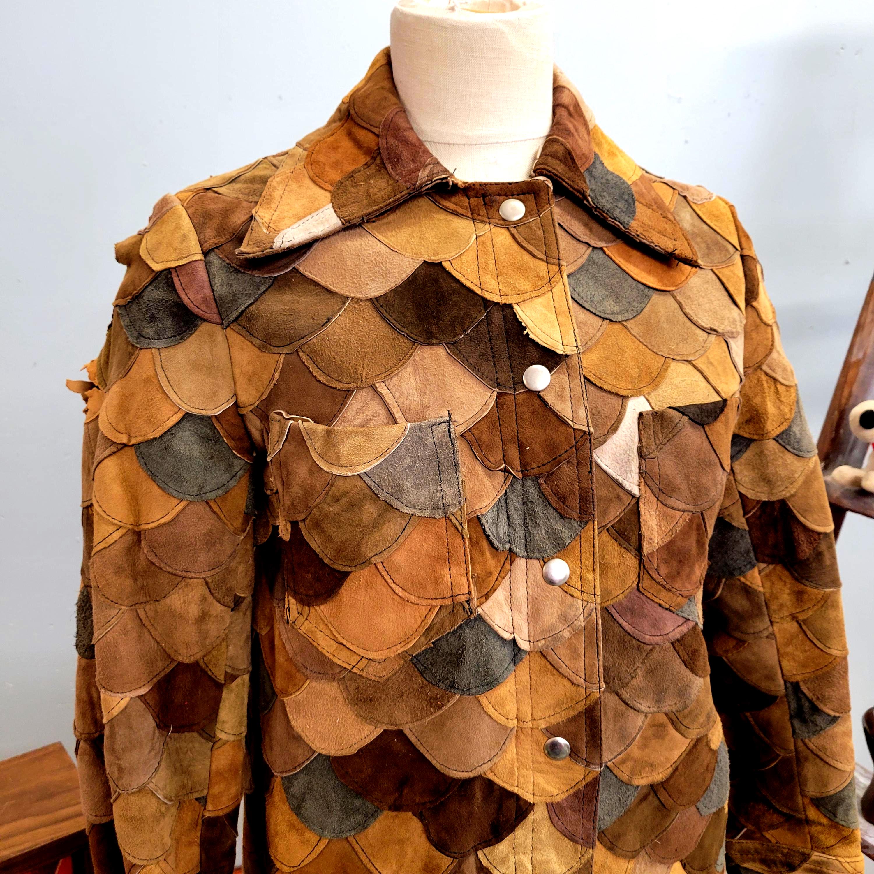 Vtg 70s Distressed PATCHWORK Suede Jacket: Vintage FISH SCALE