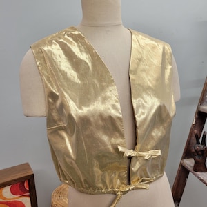 Vintage jaren 70 goud metallic crop-hemd: lurex discomode