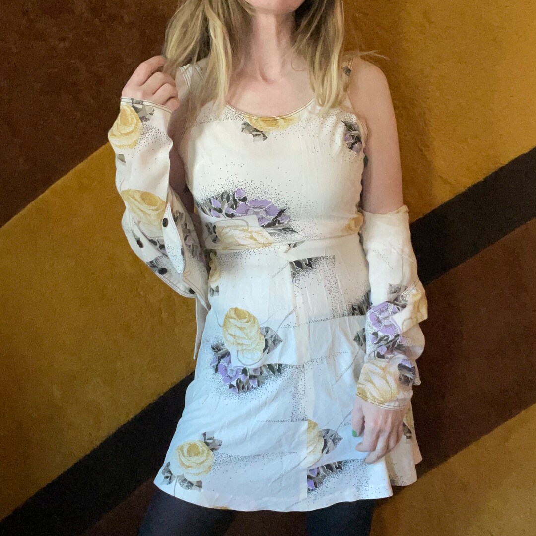 Vtg 70s FLORAL 2 PIECE SET // Vintage Purple Yellow Flower Patterned ...