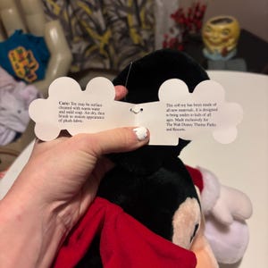 Pode incluir: Um brinquedo de pel&uacute;cia do Mickey Mouse com cabe&ccedil;a preta, capa vermelha e luvas brancas. O brinquedo tem uma etiqueta com instru&ccedil;&otilde;es de cuidado e o texto: "Feito exclusivamente para The Walt Disney Theme Parks and Resorts."