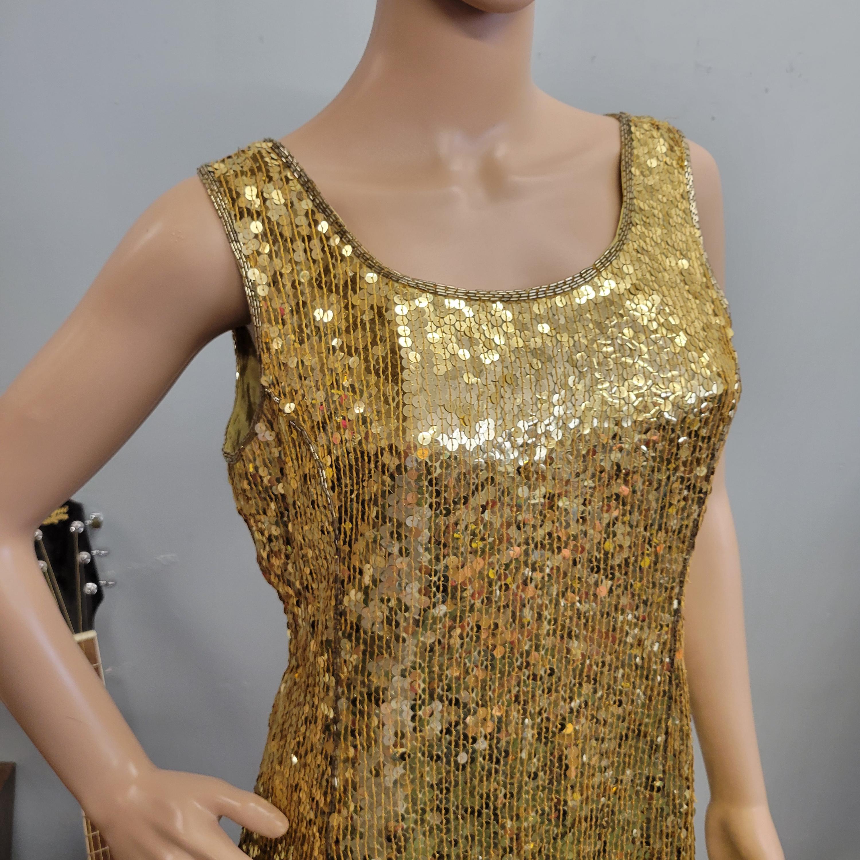 Vintage 80s Gold Sequin Dress: Sparkly Retro Cocktail Party Dress New Years Dance