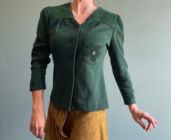 Vintage 70s Suede Patchwork Blazer: Green Flower … - image 3