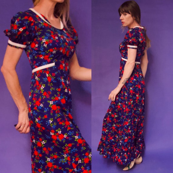 Vintage 1960's/70's MOD Floral Hippie NEON Maxi Dr