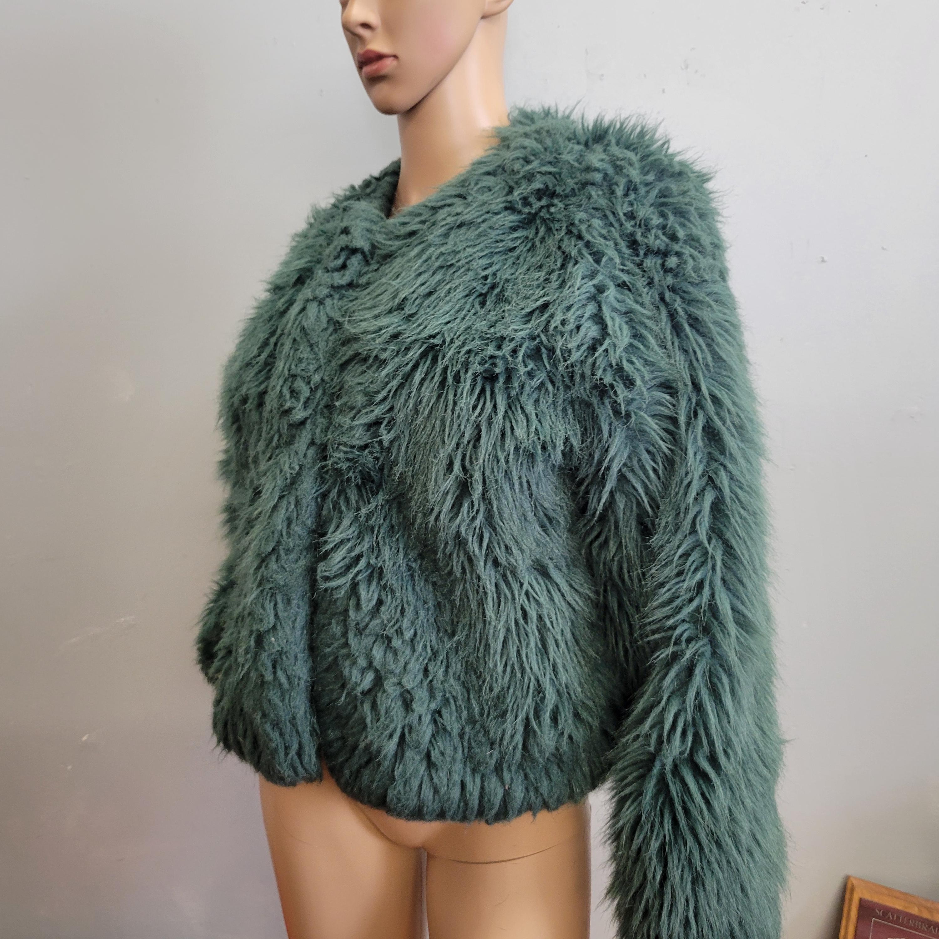 Vintage 70s Faux Fur Jacket: Shaggy Teal Overcoat, Duffel Outdoor