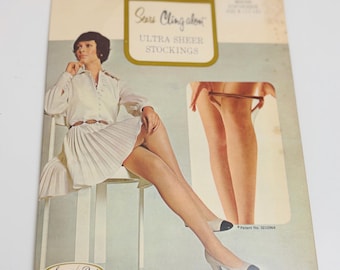 vtg 50s MESH KNIT STOCKINGS, Mocha Statuesque Curvy Thigh High Nylons Deadstock