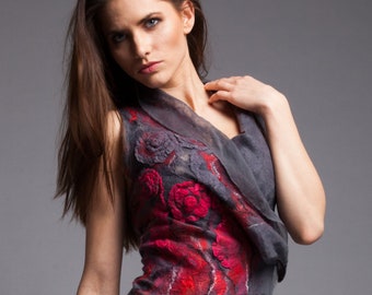 Fancy Vest made of silk chiffon and merino wool, art fibre, gift idea,All sizes available made to order