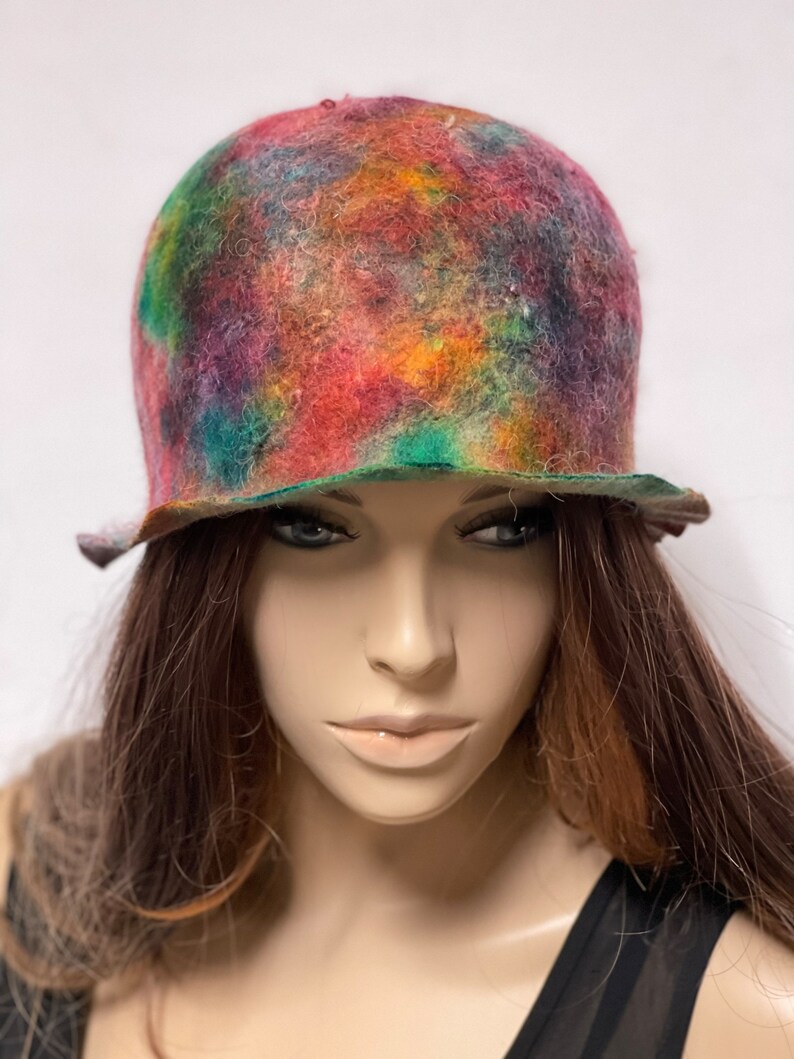 Stylish Green and Red Hand Painted Hat Hand Felted Merino Wool Ready to ...