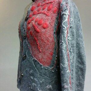 Jacket made of merino wool, red silk,gray coat, wearable art,Ready to ship All sizes made to order, free shipping image 3