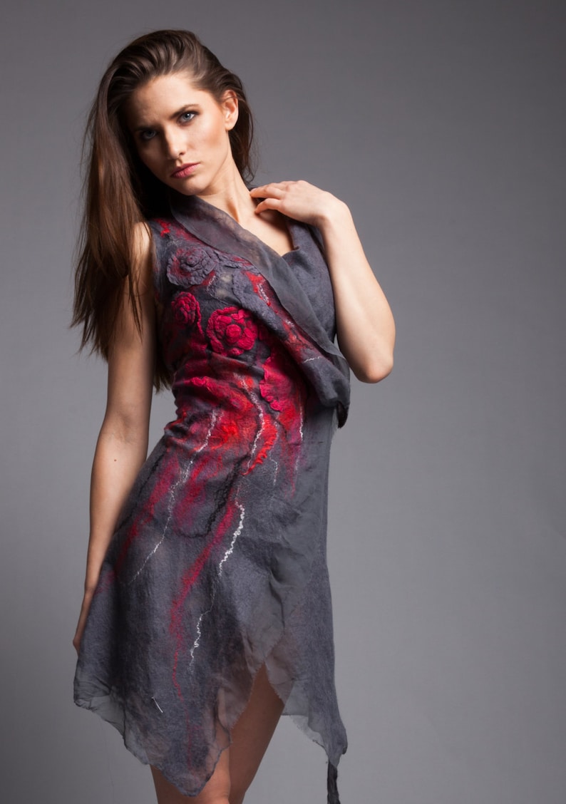 made of silk chifon and merino wool gray and red all sizes made to order Big sale Fancy Vest art fibre gift idea,