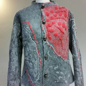 Jacket made of merino wool, red silk,gray coat, wearable art,Ready to ship All sizes made to order, free shipping image 1